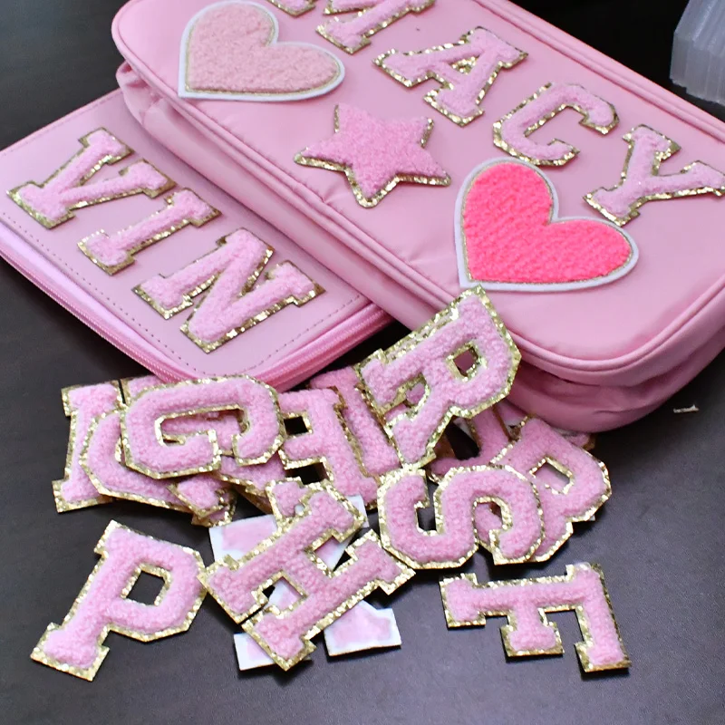 5.5cm Adhesive Letter Patches Towel Chenille Embroidery For PVC Pouch DIY Customized Phrase Craft Stick-on Patches