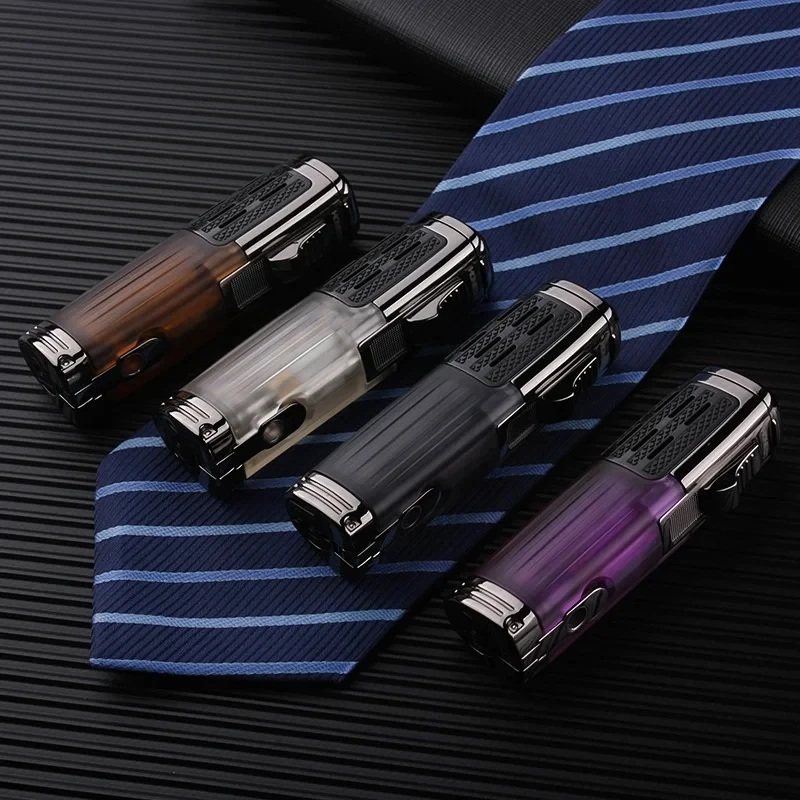 

HONEST Portable 3 Fire Direct Spray Butane Gas Cigar Lighter Outdoor Windproof Metal Torch Jet Lighter For Men's High End Gift