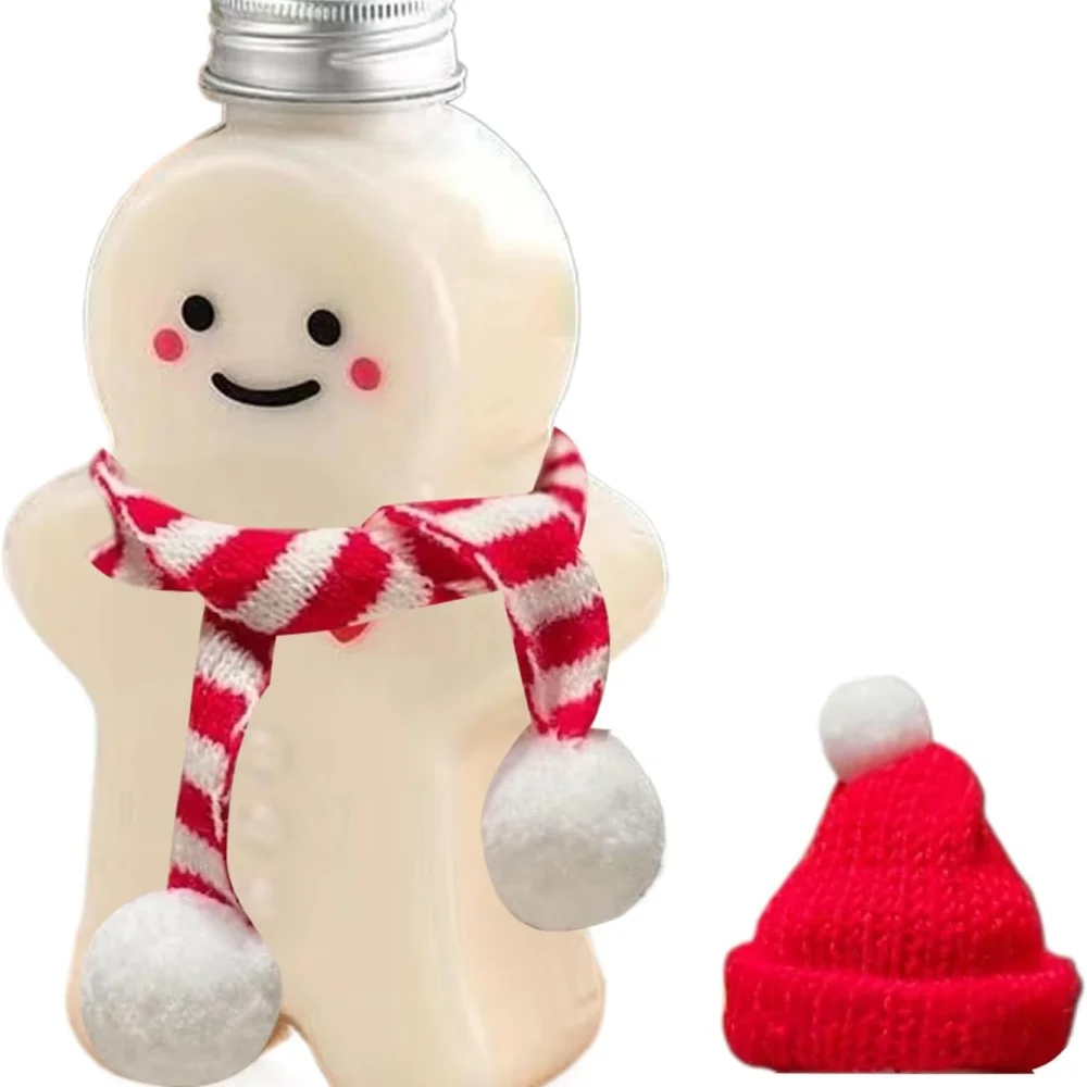 Contenedor transparente para bebidas navideñas de 500 ml, bonito lata sellada con forma de pan de jengibre, adecuada para leche, zumo, agua, vino, té, etc.