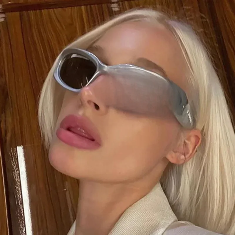 AliExpress MOONBIFFY Men's Silver Y2K Sunglasses Outdoor Cycling Sports Sun Glasses Women Vintage Shades Trendy Punk Goggle Eyewear 2000S Aesthetic