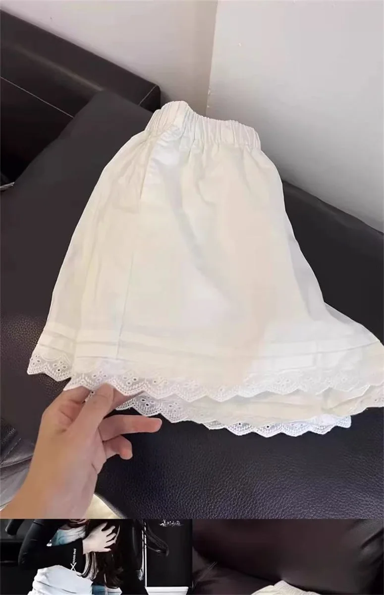 الدانتيل الأبيض تقليم المرقعة السراويل غير رسمية للنساء عالية الخصر واسعة الساق عطلة بناطيل الشواطئ فضفاضة رقيقة قيعان المنزل السراويل