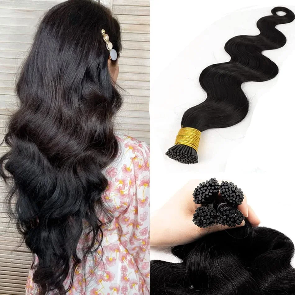 Body Wave Tip Human Hair Extension I Tip Remy Hair Bundles Invisible Loose Curly Microlinks Beads Hair Extensions