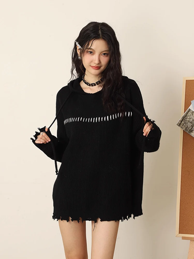 

Loose Sweater Women Knitted Long Sleeve O-neck Female Pullover 2023 Autumn Winter Thick Solid Casual Street Lady Jumper