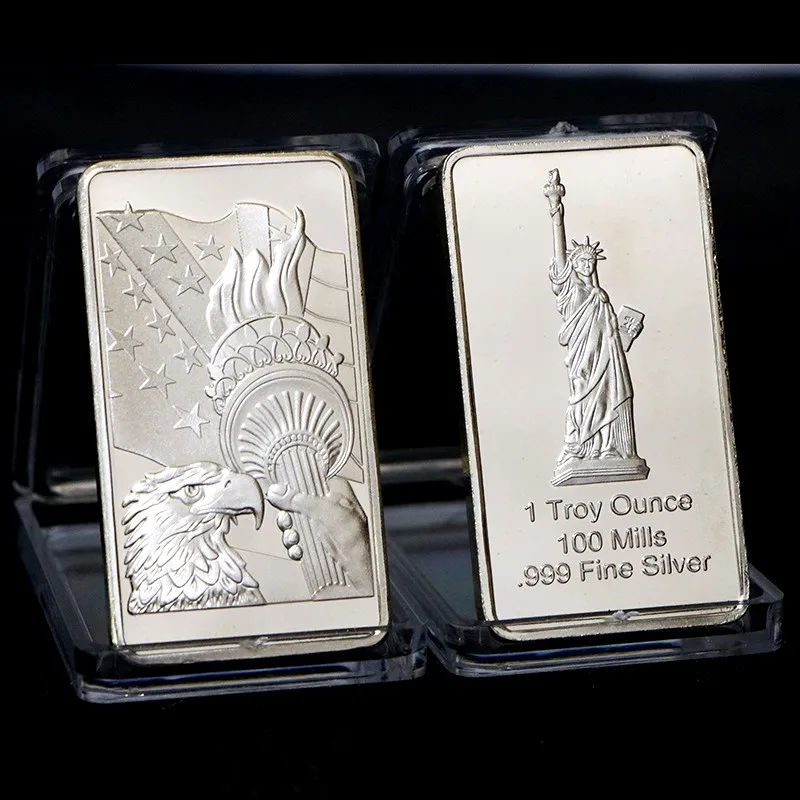 5/10/20pcs 1troy oz 100 mills 999 fine silver bar Statue of Liberty silver bullion gold plated souvenir bar for collection