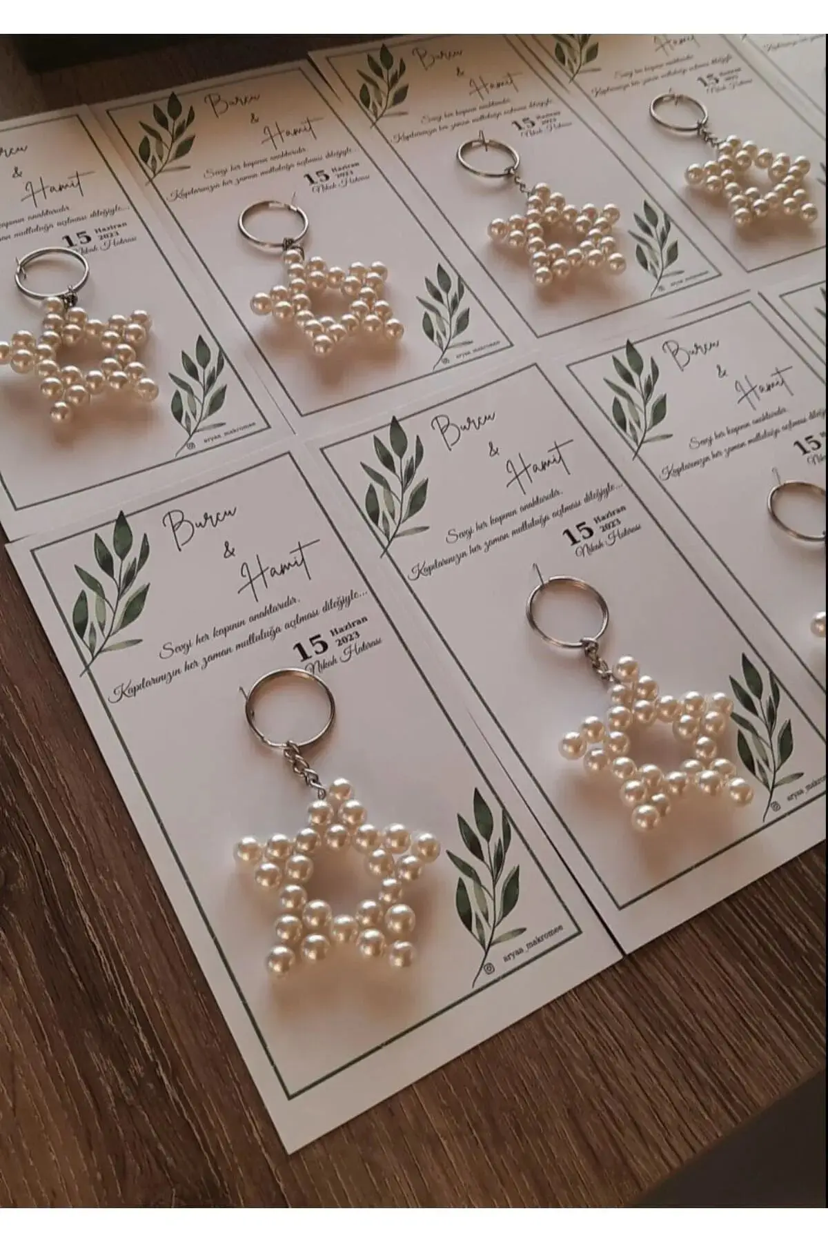 15 Pcs Pearl Star Keychain Green Branches Concept-Name Written in Every Piece