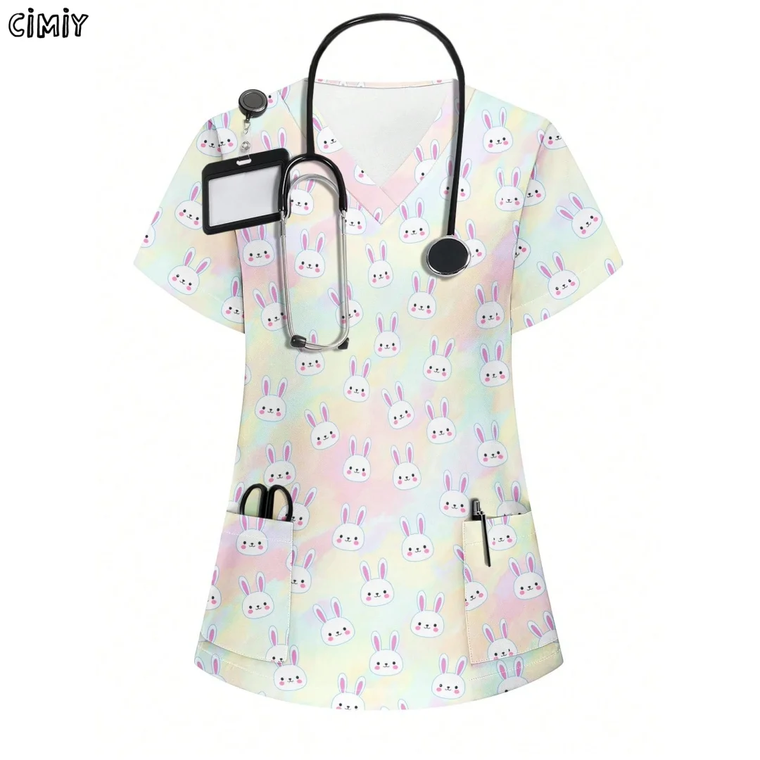 

Cartoon Animals Print Pet Clinic Hospital Nursing Scrub Tops Shirts cotton Dentistry Doctor Blouse Medical Surgical Uniforms