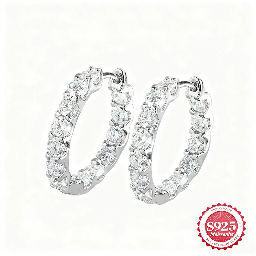 

20mm Moissanite Hoop Earrings S925 Sterling Silver Fashionable Daily Jewelry For Men Women Anniversary Party Wedding Gifts