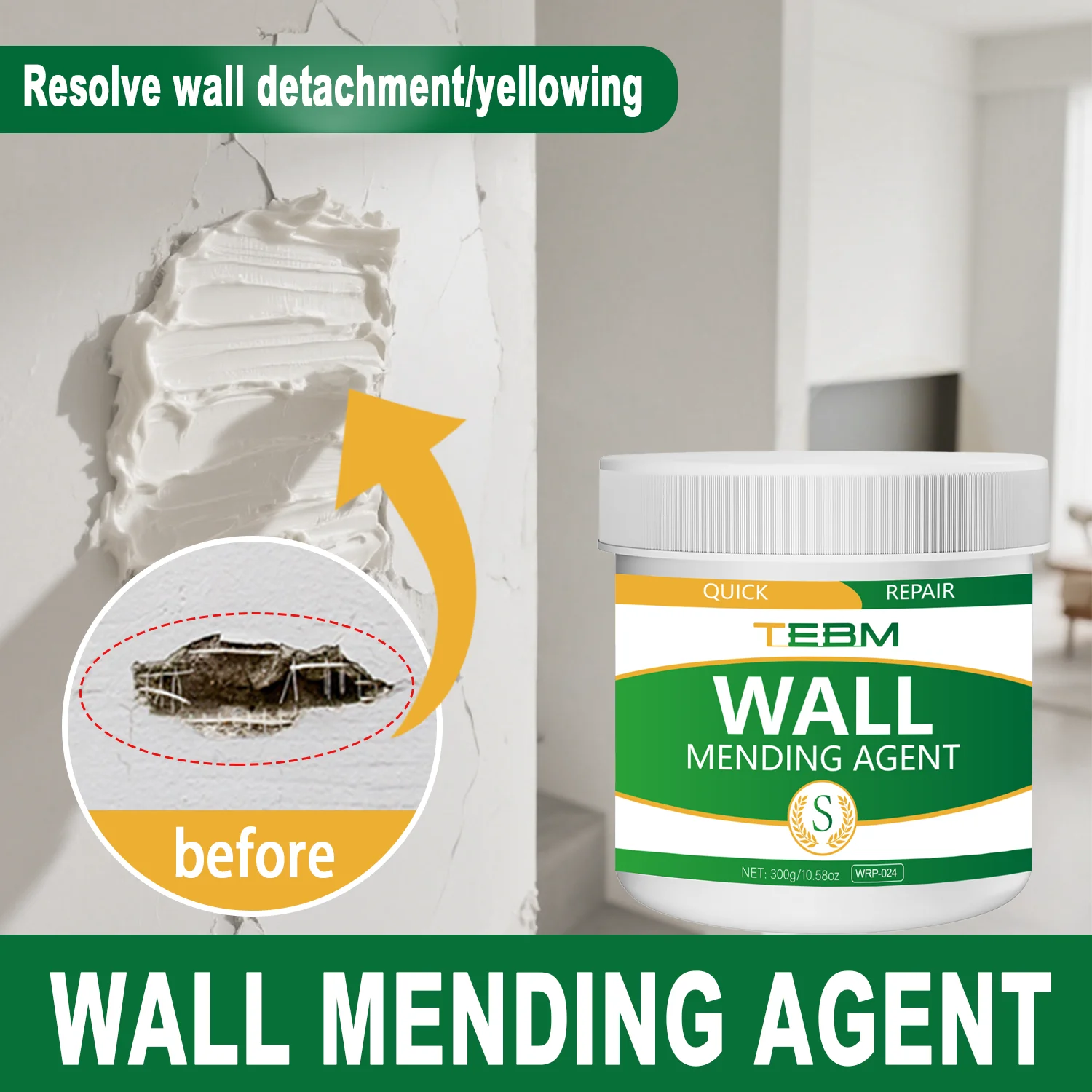 Wall Repair Paste Set 100g/300g/500g White Wall Crack Filling Paste Easy To Use Fast Drying Strong Adhesion Resistance To Peelin