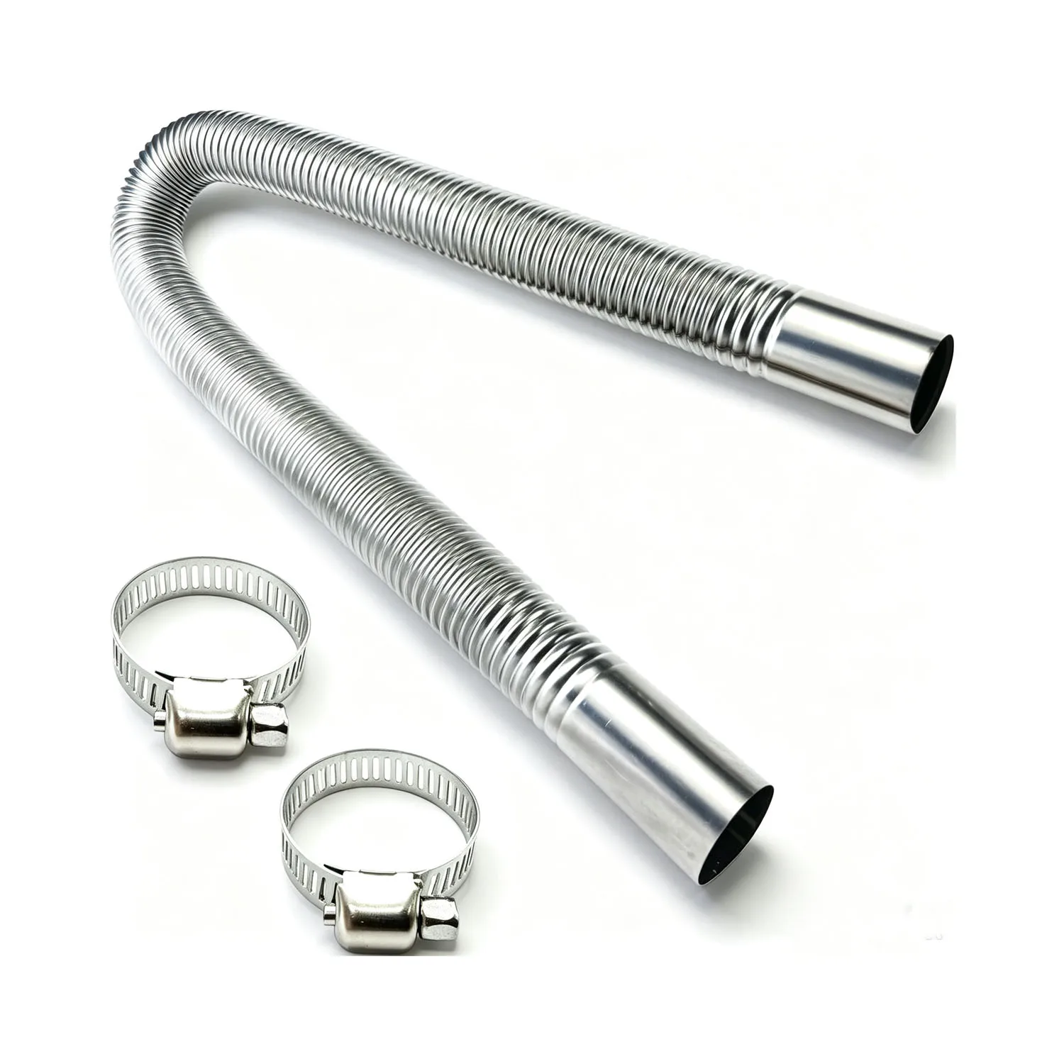 23.6 Inches Stainless Steel Exhaust Hose, 1 Inch Flexible Tank Diesel Heater Exhaust Pipe with 2 Hose Clamps, Flexible Exhaust Tubing Diesel Heater Exhaust Pipe for Gas Fuel Tank Vent Hose