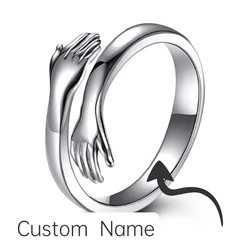 Custom Name Two Hands Hugging Ring Women's Thumb Adjustable Stackable Opening Ring Couple Women's Adjustable Ring Gift For Her