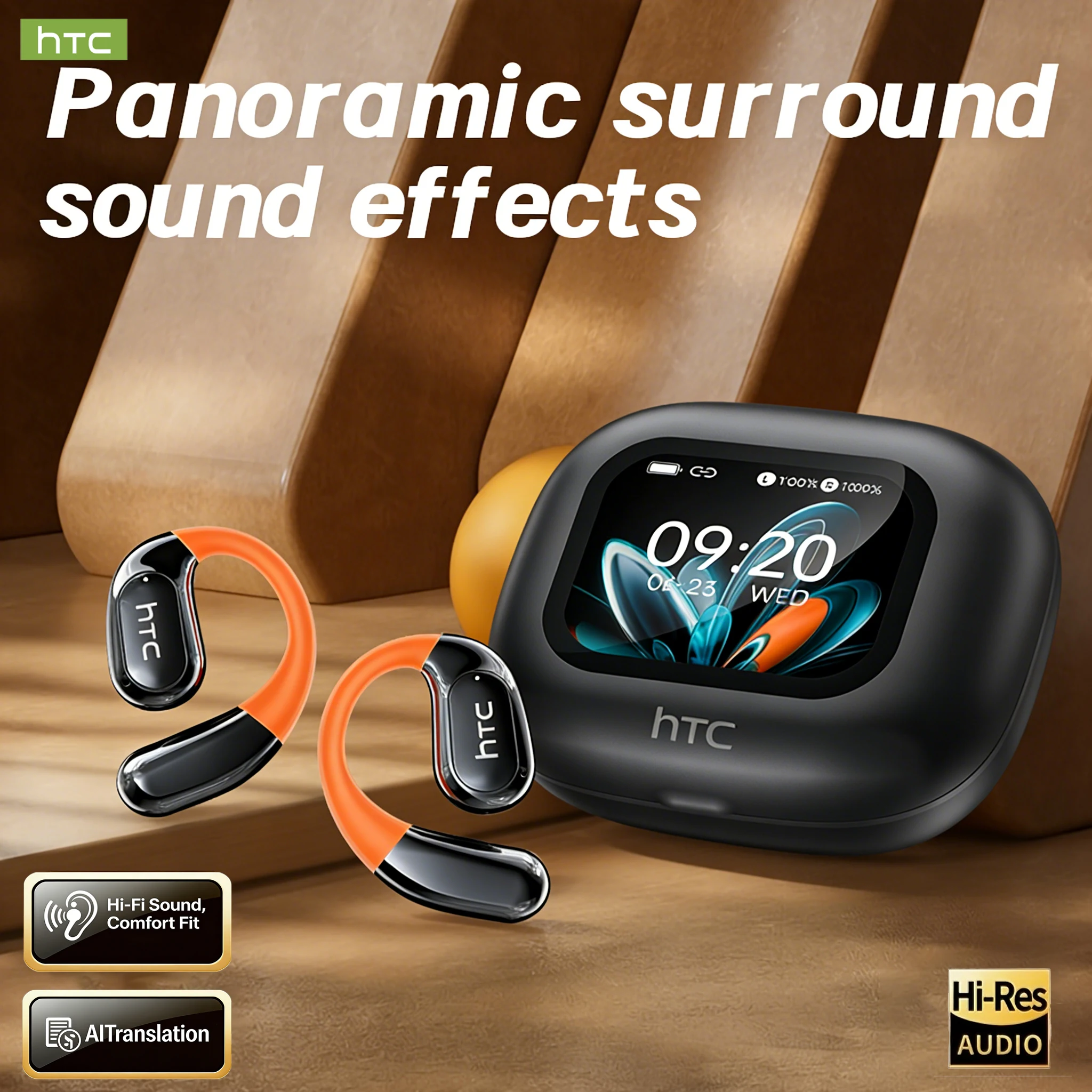 Auriculares Bluetooth inalámbricos de oído abierto NE27 con gancho para la oreja, pantalla táctil HD, traducción por IA en más de 150