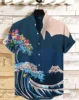 Hawaiian Men's Linen Shirt with Abstract Patchwork Art Print