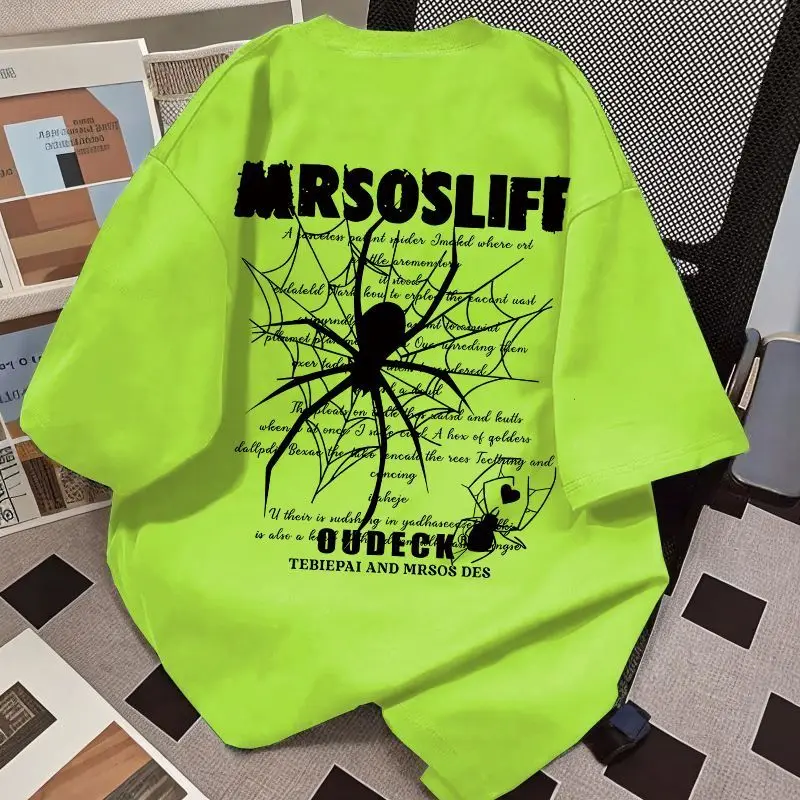 

Spider Print T Shirt Man Heavy 100% Pure Cotton Summer Oversized Graphic T-Shirt Y2k Short Sleeve Tee 2025 Loose New In Tops