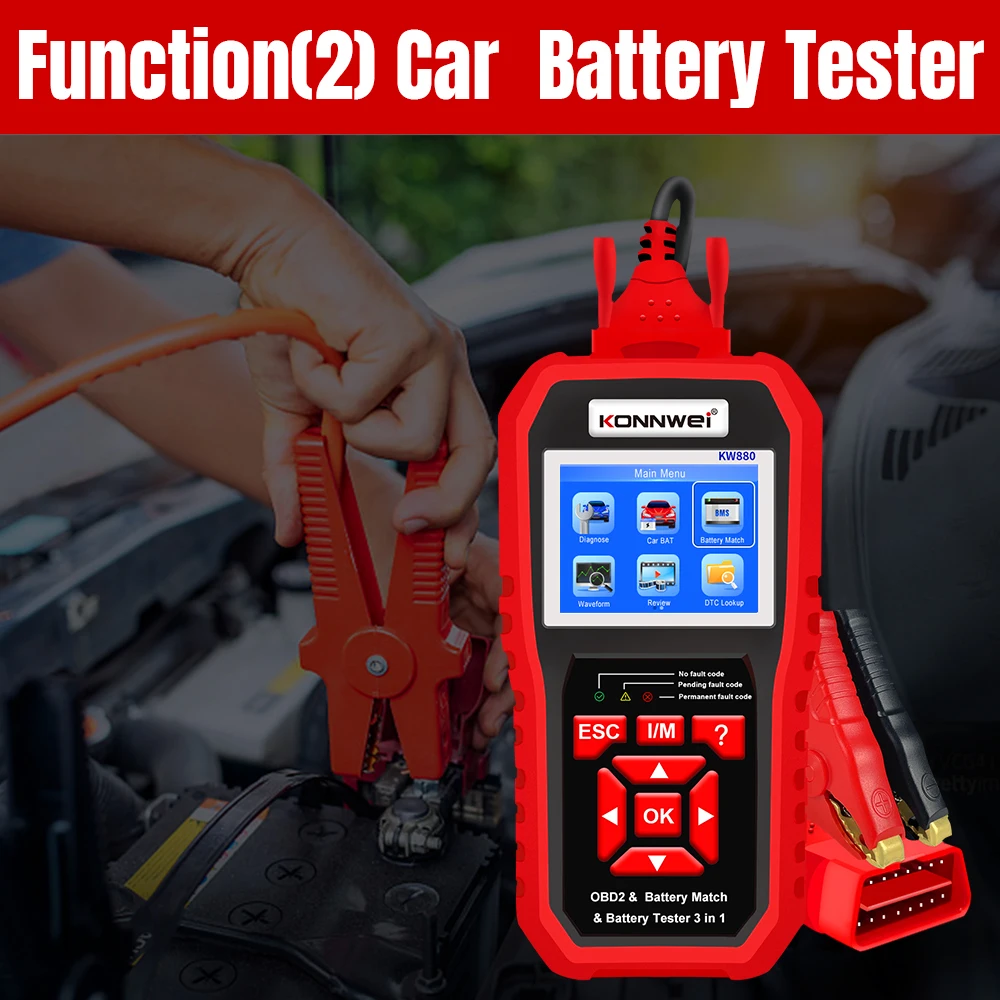 KONNWEI KW880 12V 車バッテリーテスターアナライザー自動診断ツールバッテリーマッチ 3 で 1 車 OBD2 スキャナフル OBD2 機能