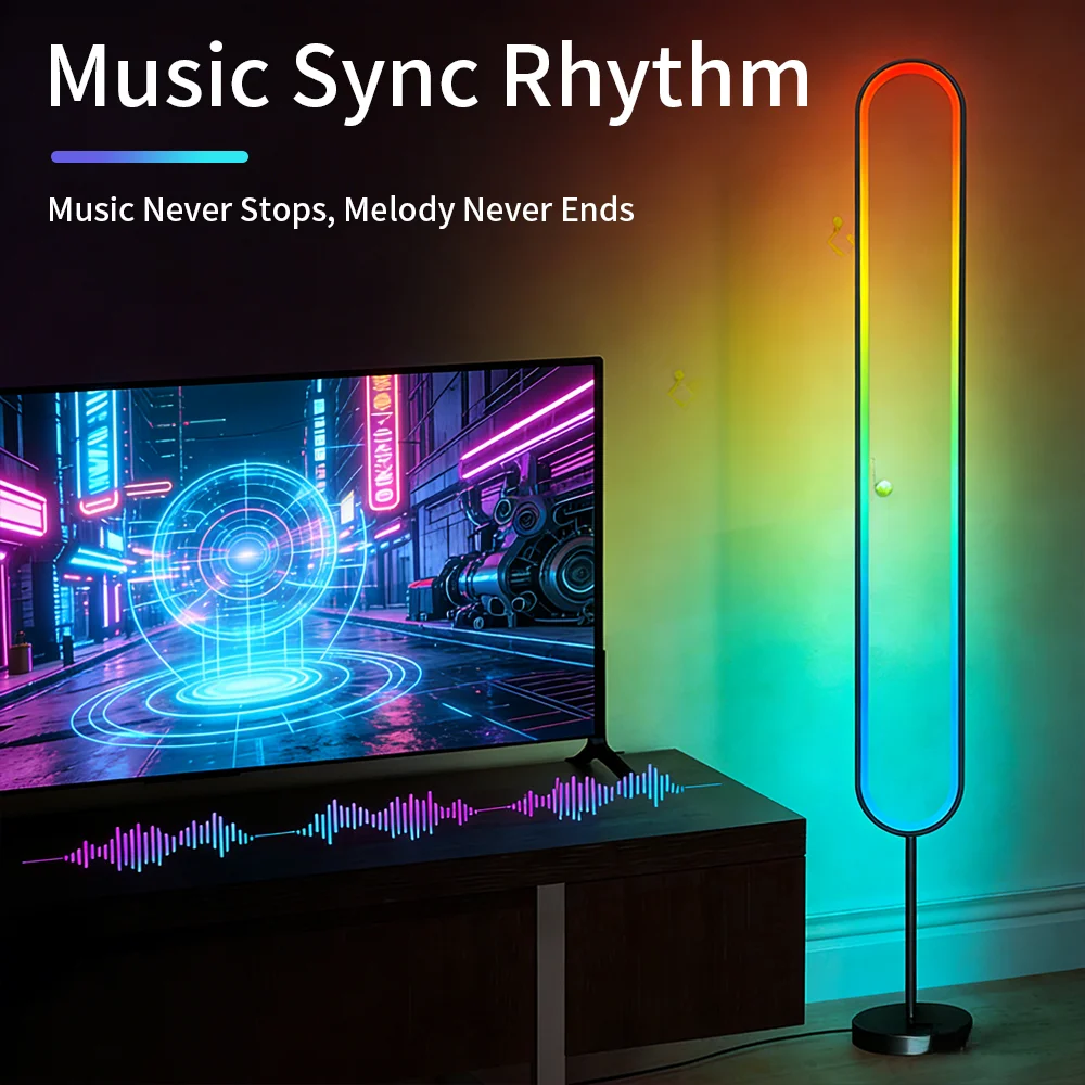 

U-образный RGB-светильник для пола с изменением цвета, звукоактивируемый, синхронизирующийся с музыкой, мягкий светодиодный светильник для спальни, прикроватной зоны и гостиной