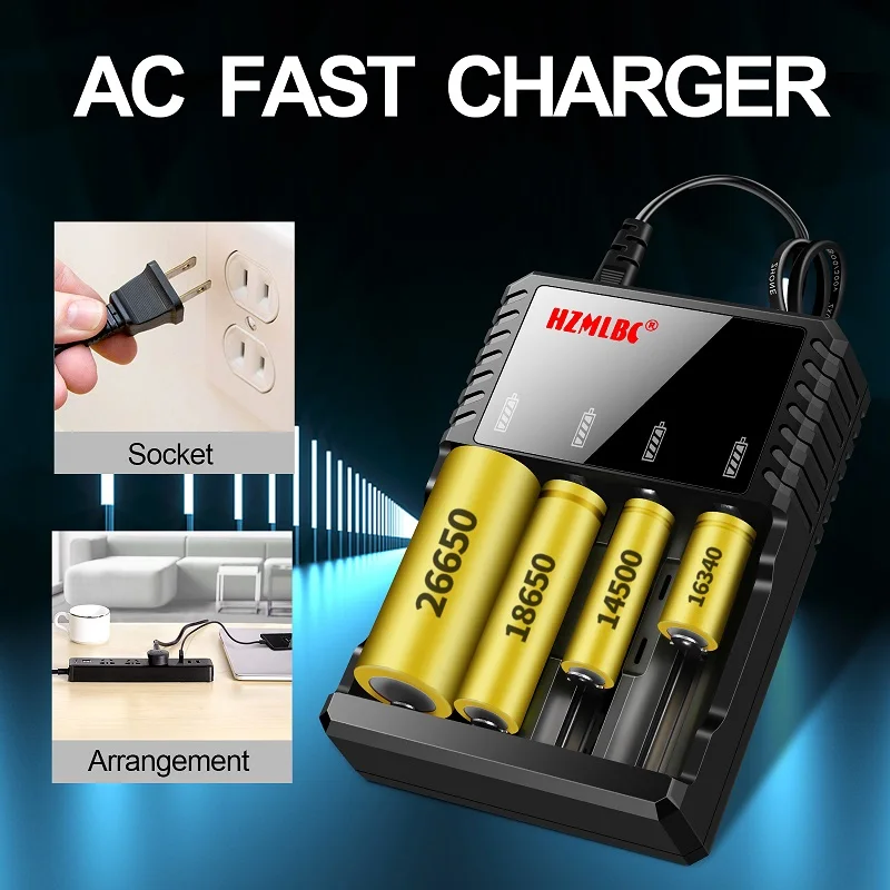 4 Slot Charger 18650 Battery Charger Independent Slot Fast Charging for 3.7V Lithium Lion NiMH Rechargeable Batteries