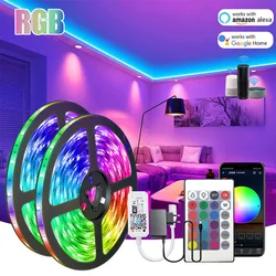 Led strip lights 5050 rgb, 12v, wi-fi, flexível, mudança de cor, diodo, iluminação, decoração do quarto, com plug UE