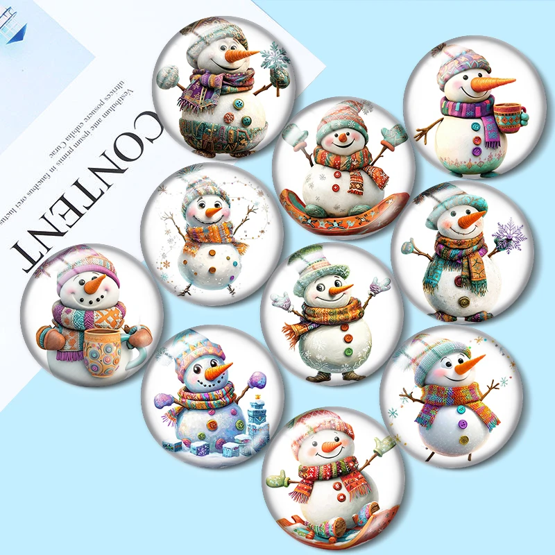 Festive Winter Snowman 10pcs 12mm/18mm/20mm/25mm Round photo glass cabochon flat back Making findings for bracelets