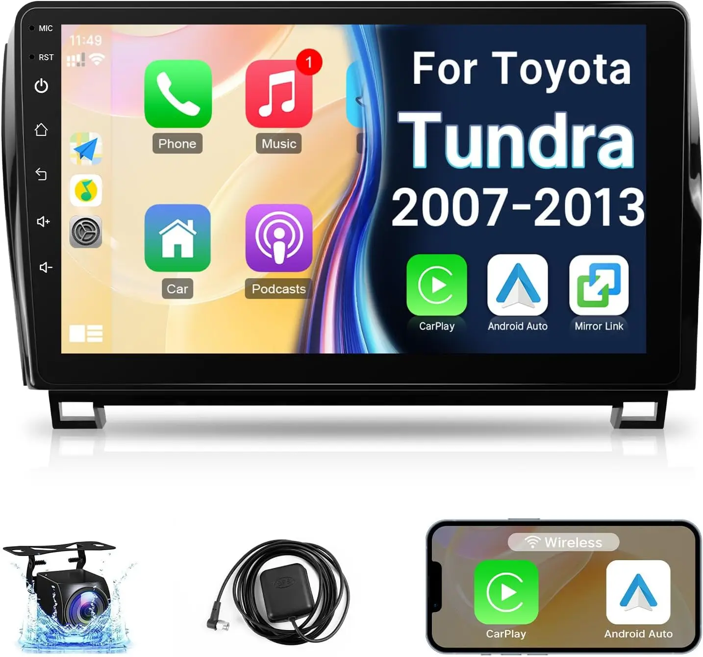 لتويوتا تندرا 2007-2013 وتويوتا سيكويا 2008-2019 راديو 10.1 بوصة تعمل باللمس راديو السيارة اللاسلكية أبل CarPlay أندرويد Aut