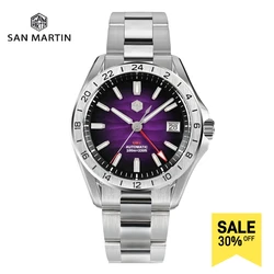 San Martin 39mm Purple Desert Texture Dial Luxury Men Dress Watch NH34 GMT Automatic Mechanical Waterproof 100m Luminous SN0129