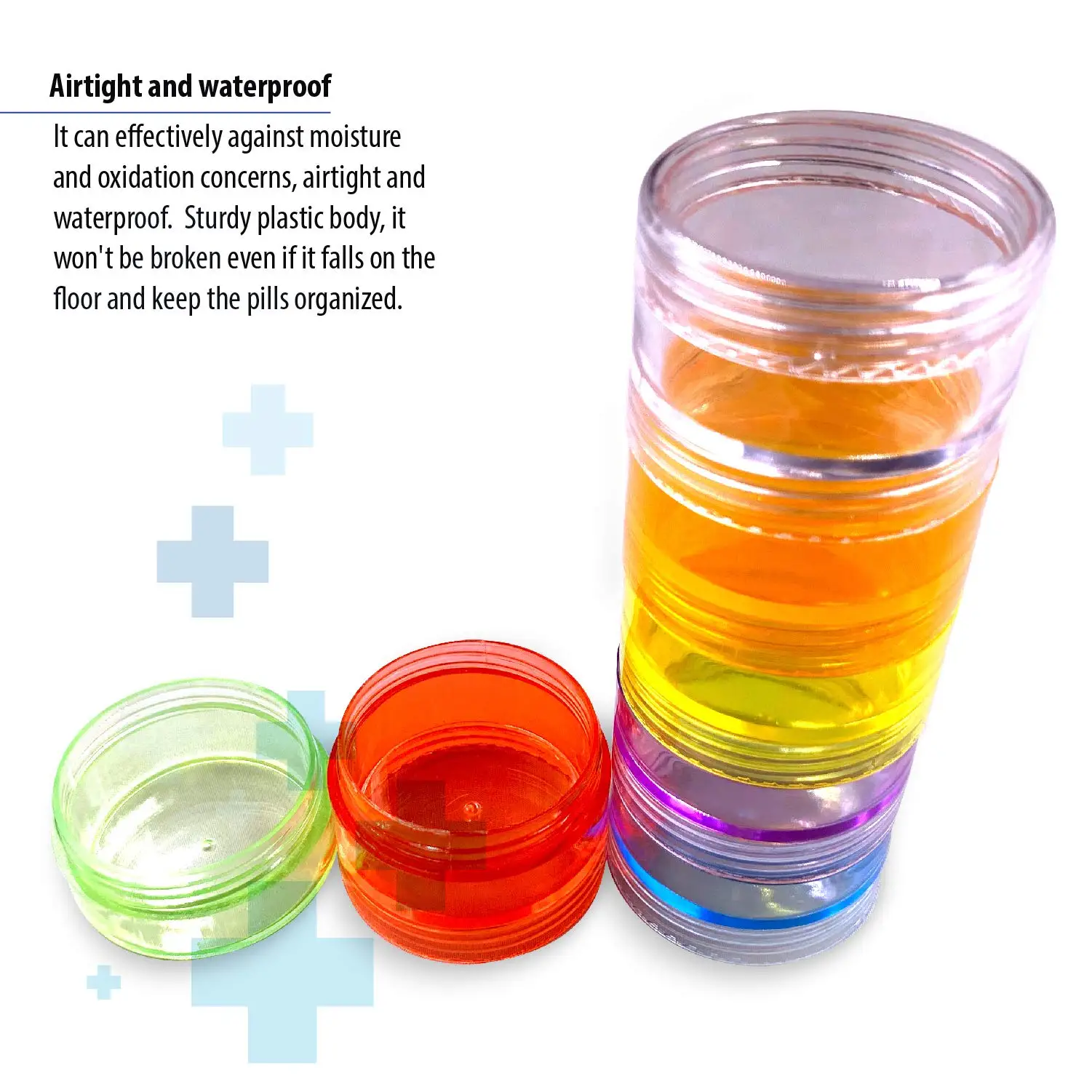2-pack Rainbow Pill Organizer Case 7-daagse stapelbare torendoos Geneeskundeplanner Kleine koffer voor medicijnen, vitaminen en supplement