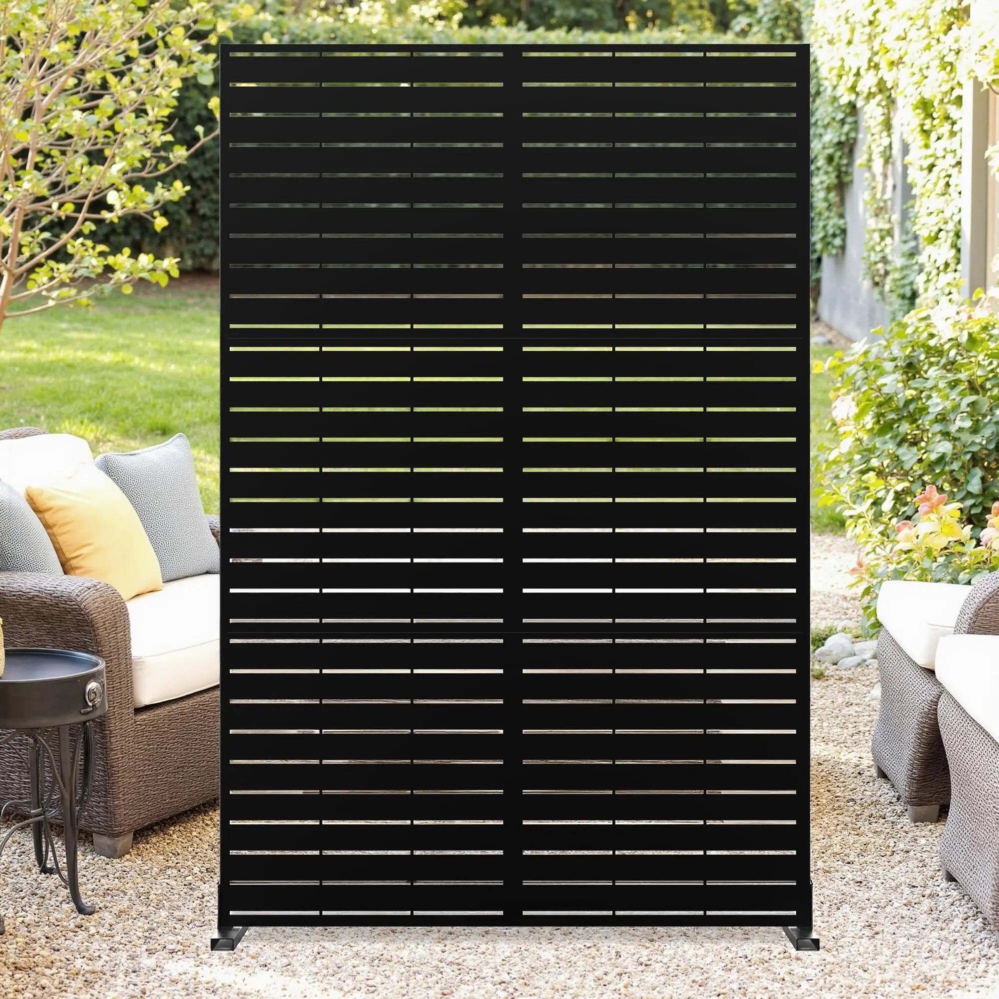 Paravent de jardin autoportant en métal 120x180cm, écran de protection contre le vent pour terrasse, séparateur d'espace intérieur et extérieur, cloison avec support