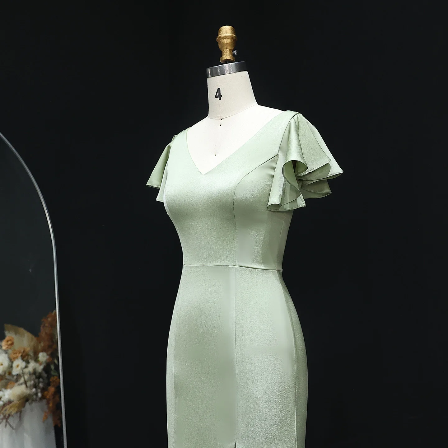 Шарон Саид зеленый атласный v-образный вырез с накидкой и рукавами платье подружки невесты русалки с разрезом по бокам женские свадебные платья для гостей BS002 по индивидуальному заказу