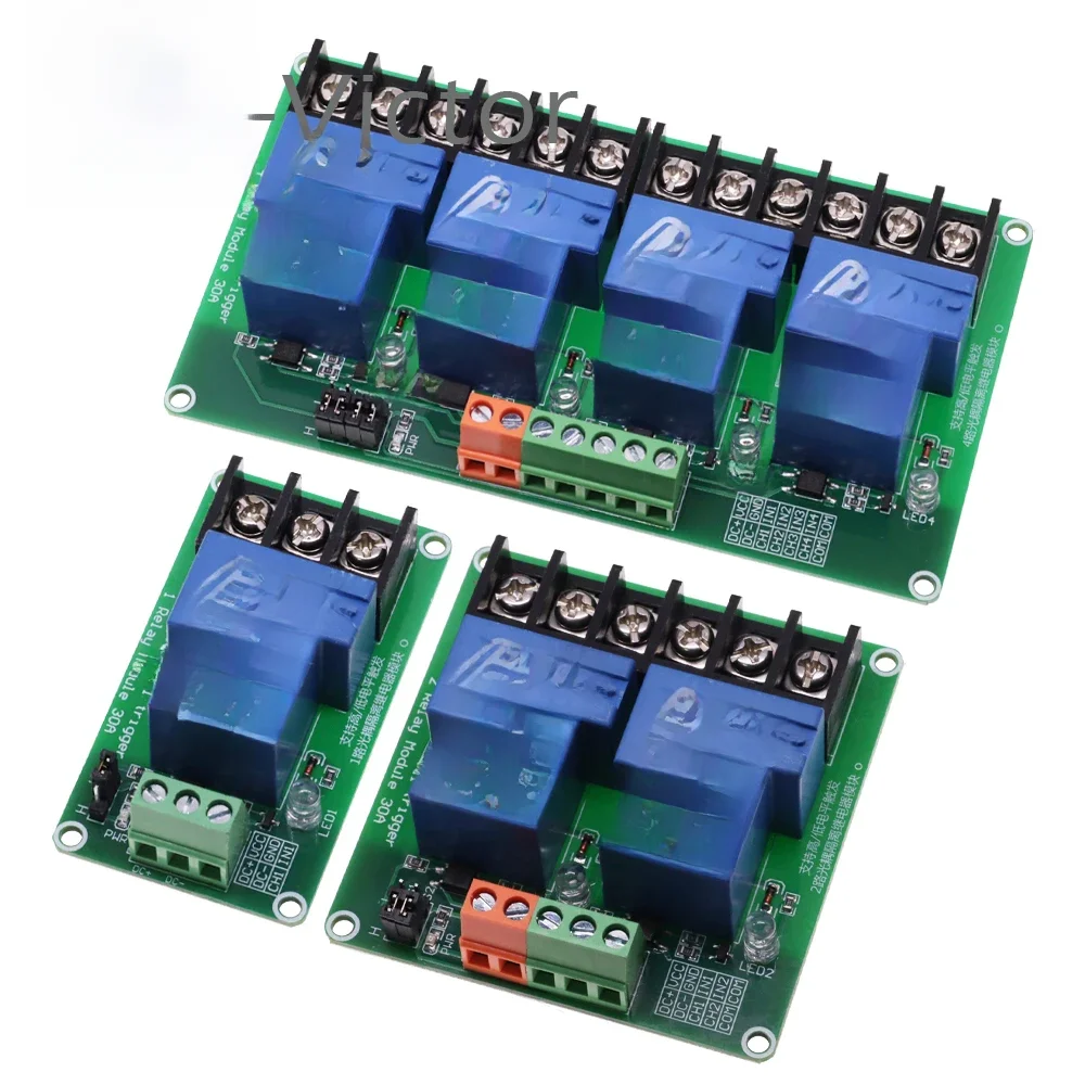 Module de relais avec isolation par optocouremplaçant, prend en charge le déclencheur haut et bas, DC 30V, 30A, AC 250V, 10A, 5V, 12V, 24V, 1 canal, 2/4 canaux