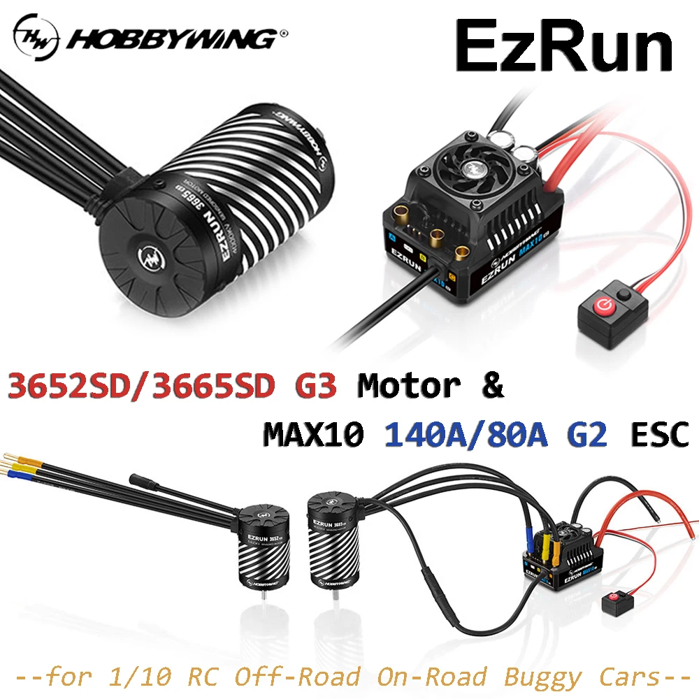 

Hobbywing EzRun 3652SD/3665SD G3 Motor & MAX10 140A/80A G2 ESC Sensored Brushless Combo for 1/10 RC Off-Road On-Road Buggy Cars