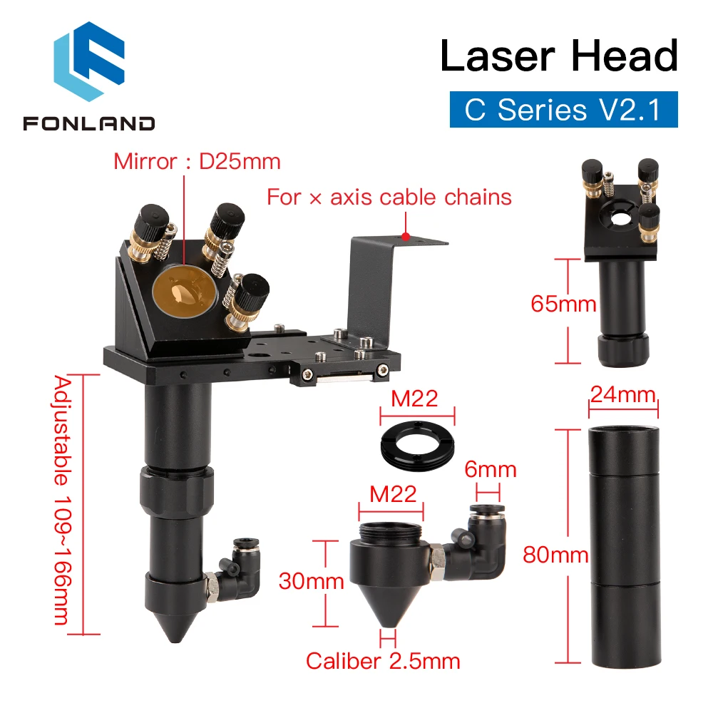 FONLAND CO2 Laser Head Dia.18 FL38.1& Dia.20 FL50.8 / 63.5/101.6mm Mount for Laser Engraving Cutting Machine(Black)