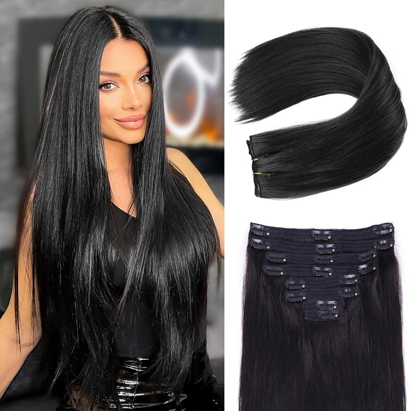 Clip in Hair Extensions Human Hair Extensions Invisible Natural Straight Hair Seamless Clip-in Hair Extensions #1B