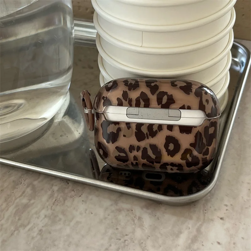 For Apple Airpods 4 3 Pro 2 Case Winter Leopard Print Cute Headphone Cover Silicone Headset Charging Cases For Airpod Pro 2 Capa