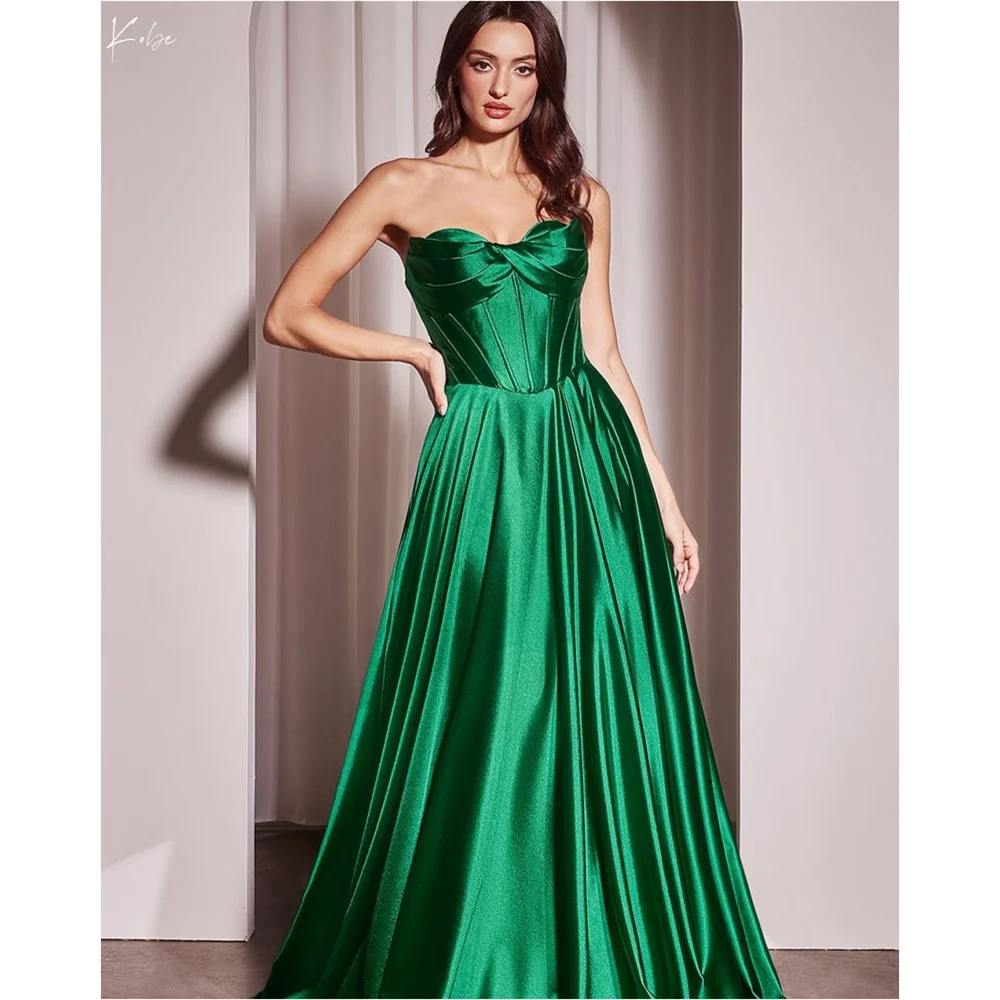 

Kobe Customized Strapless Pleats A-line Prom Dresses Floor-length Sleeveless Evening Dresses silk-like vestidos de fiesta 2025