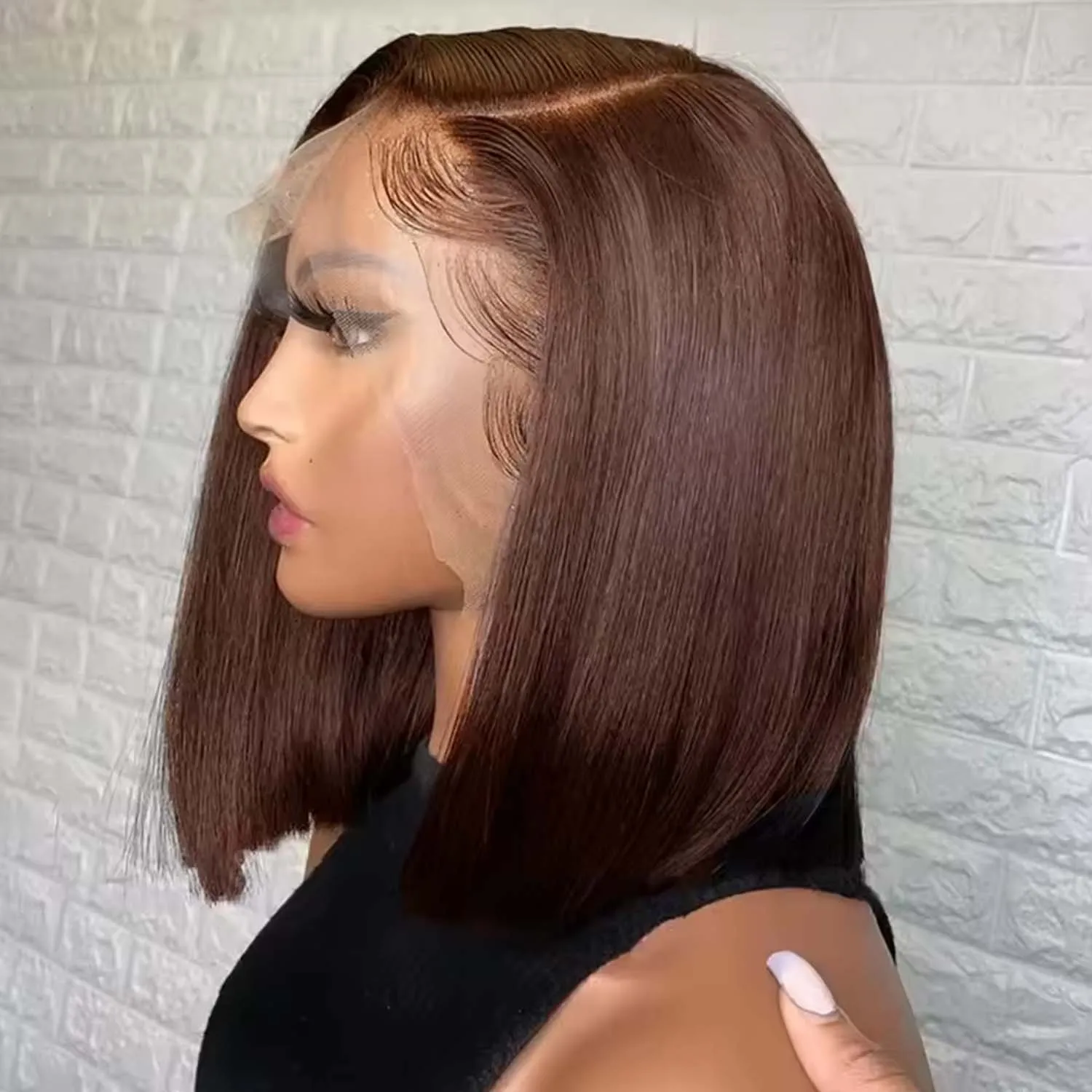 براون مستقيم بوب الدانتيل الجبهة الباروكات # 4 شعر بشري 13 × 4 باروكات أمامية من الدانتيل شعر مستعار قصير بوب دانتيل أمامي شعر بشري للمرأة السوداء