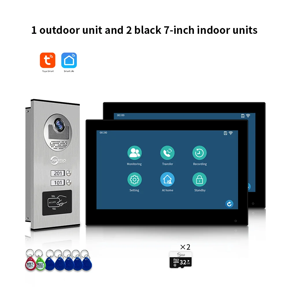 ANJIELO 7-inch 2/3/4/6/8/10/12-unit multi-unit deurbel video-intercomsysteem 1080P display Tuya slimme videodeurbel