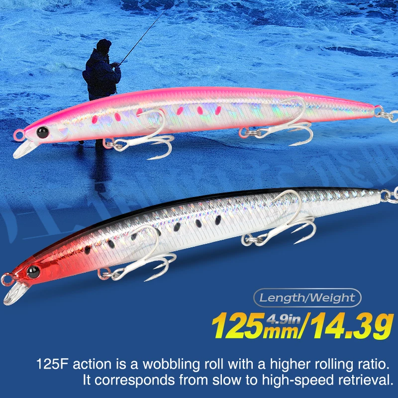 TSURINOYA Slim Minnow Sea Fishing Lure 125F 125mm 14.3g SW Game Floating Hard Baits For Shallow Range Seabass Fake FIsh Baits