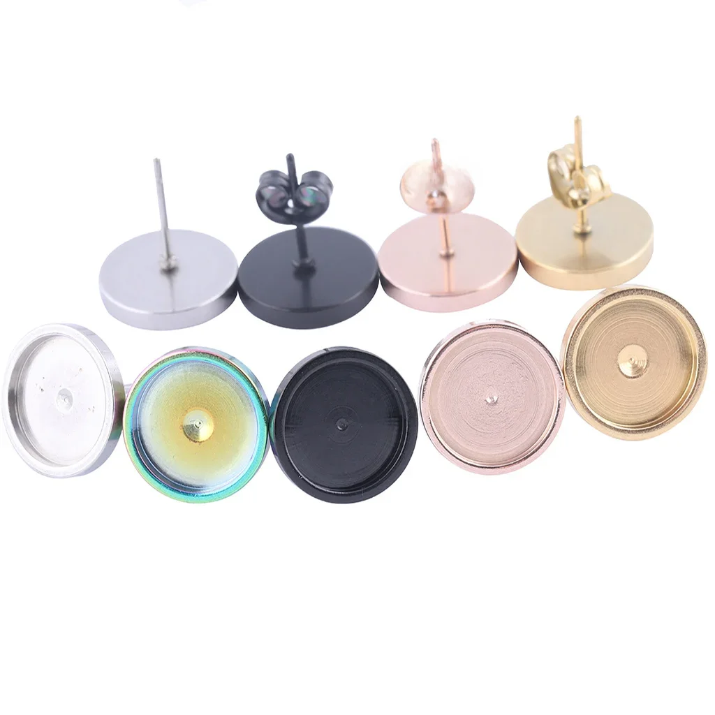 10 stücke Rose Gold Schwarz Edelstahl stud ohrring basis 6mm 8mm 10mm 12mm cabochon lünette