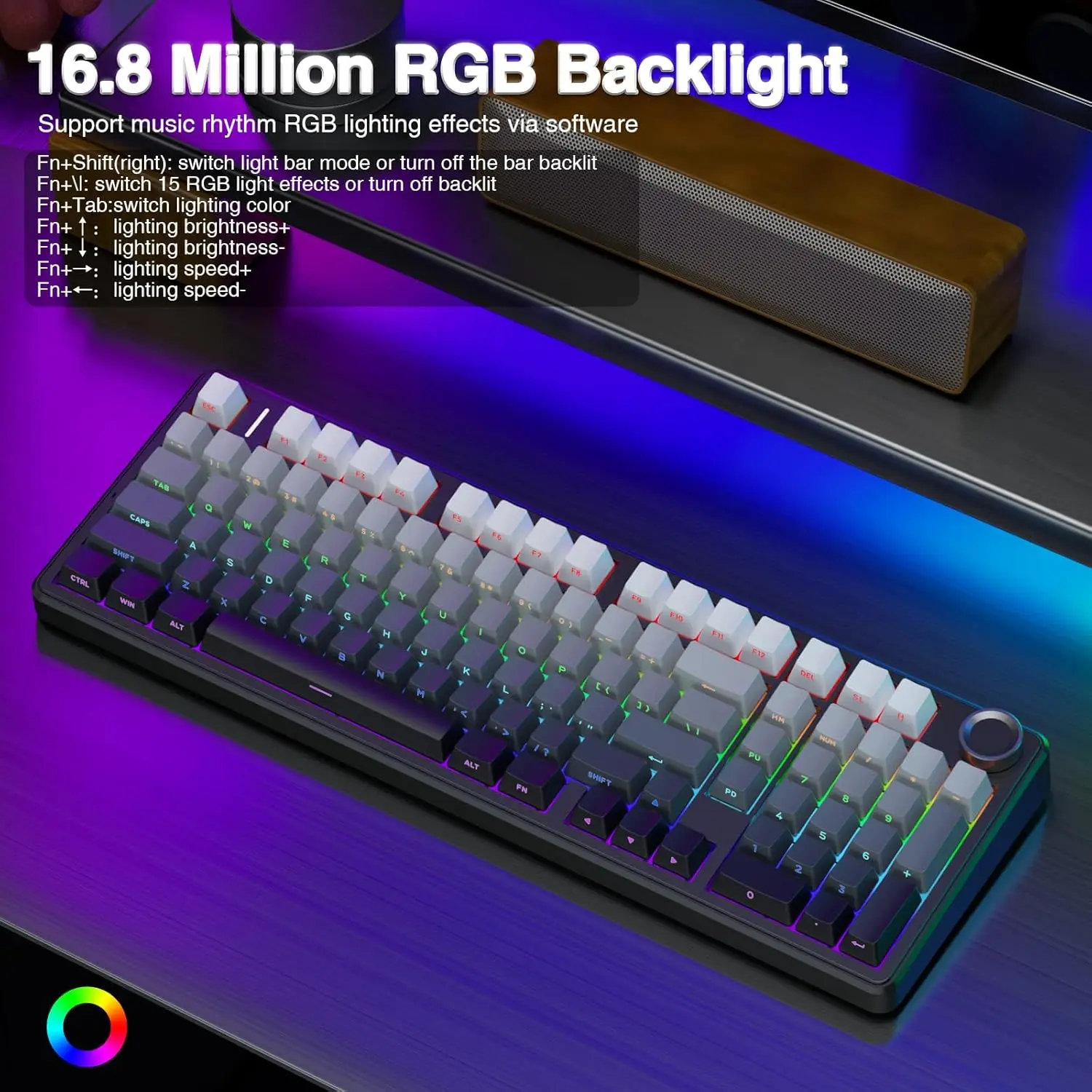 Teclado Mecánico para Juegos AULA F99 Pro, 99 Teclas, Tres Modos Inalámbricos, Estructura de Junta Intercambiable en Caliente, Teclado Personalizado con Perilla Multimedia 9