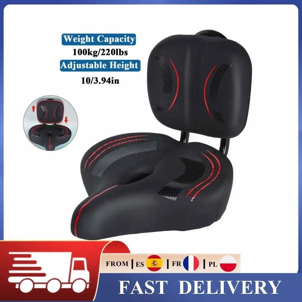 Selle de vélo à dossier réglable, siège de sécurité pour vélo, coussin confortable et imperméable pour vélo d'enfant/tricycle adulte, capacité de 220lb