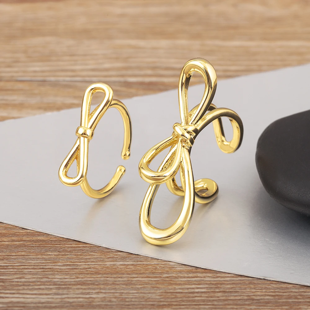 Nidin New Retro Romantic Bow Shape Open Rings Adjustable 5 Styles For Women Girl Shine Zircon Fancy Jewelry Anniversary Gifts