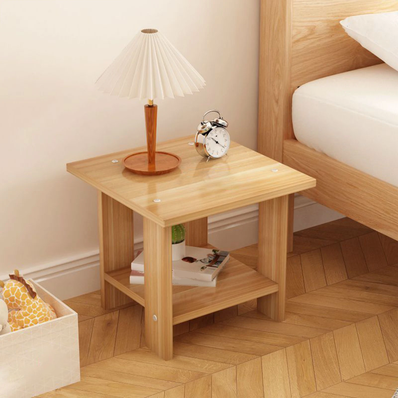 Double Layer Wooden Nightstand Bedside Side Table Storage End Table for Bedroom Office Small Space Home Furniture