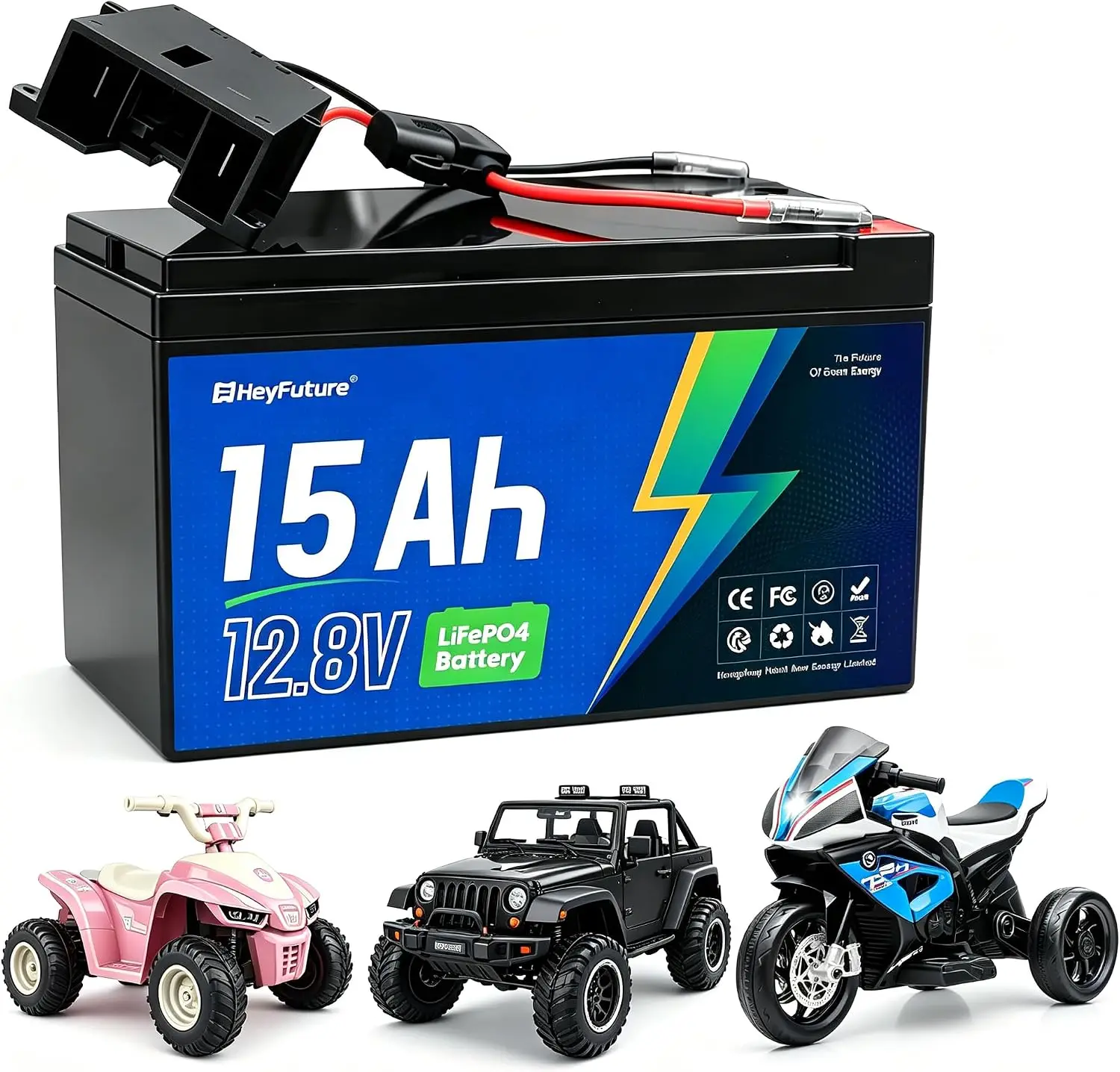 12V 15Ah LiFePO4 Battery 15A BMS for Ride On Car Kids Electric Jeep Toy, 12 Volt Lithium Battery for Fish Finder Deer Feeder Trail Camera Solar UPS, Deep Cycle Rechargeable Battery 12V with F2 Terminal, 15Ah LiFePO4 Battery Pack 12 Volt 15Ah Battery