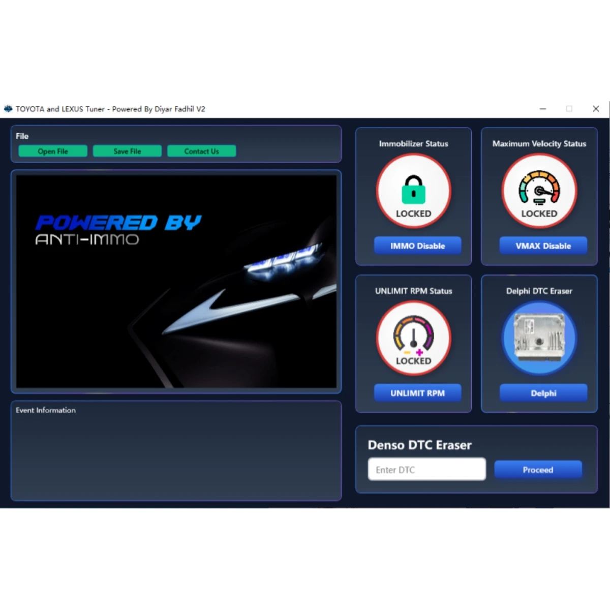 For TOYOTA TUNER V2 DTC OFF DENSO / DELPHI ECUS for ALL TOYOTA & LEXUS DISABLE IMMOBILIZER & VMAX OFF & UNLIMITE RPM & CAT OFF