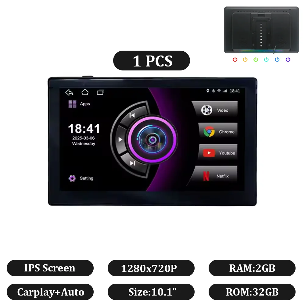 Achterbank Multimedia Speler Android 12 10.1 Inch Auto Hoofdsteunmonitor MP5 Speler Mirror Link Android APP Media Entertainment Systeem