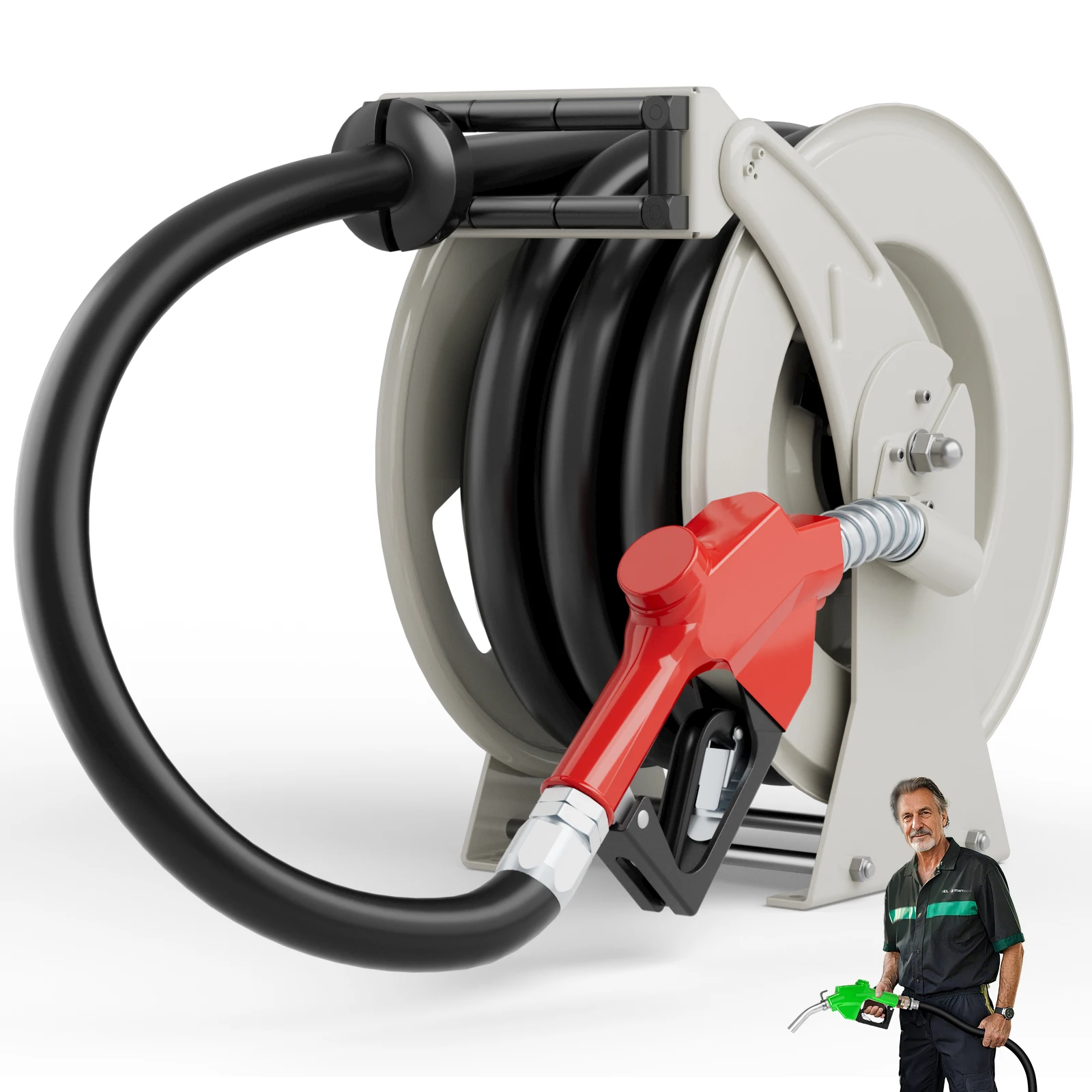 

Fuel Hose Reel 1" x 33' 300 PSI Heavy-duty Steel Construction with Refueling Nozzle Diesel Fuel Reel for Aircraft Ship Tanker