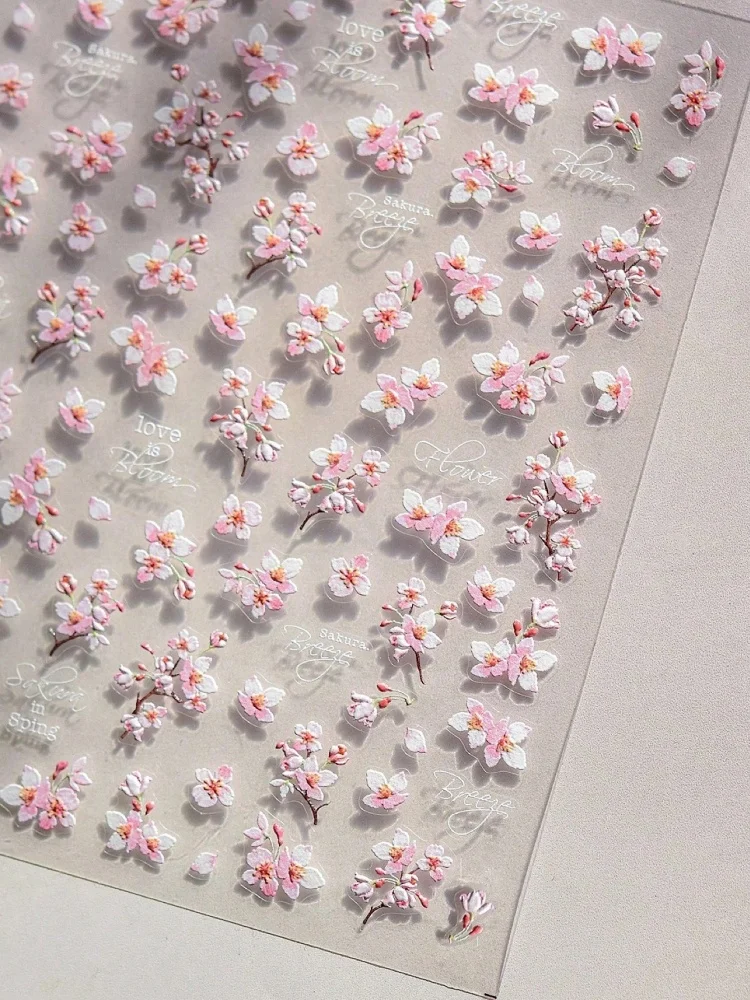 3 peças de Adesivos de Unha 5D com Design de Flor de Cerejeira, Adesivos de Decoração de Unha de Primavera, Produtos de Unha Autoadesivos para Mulheres