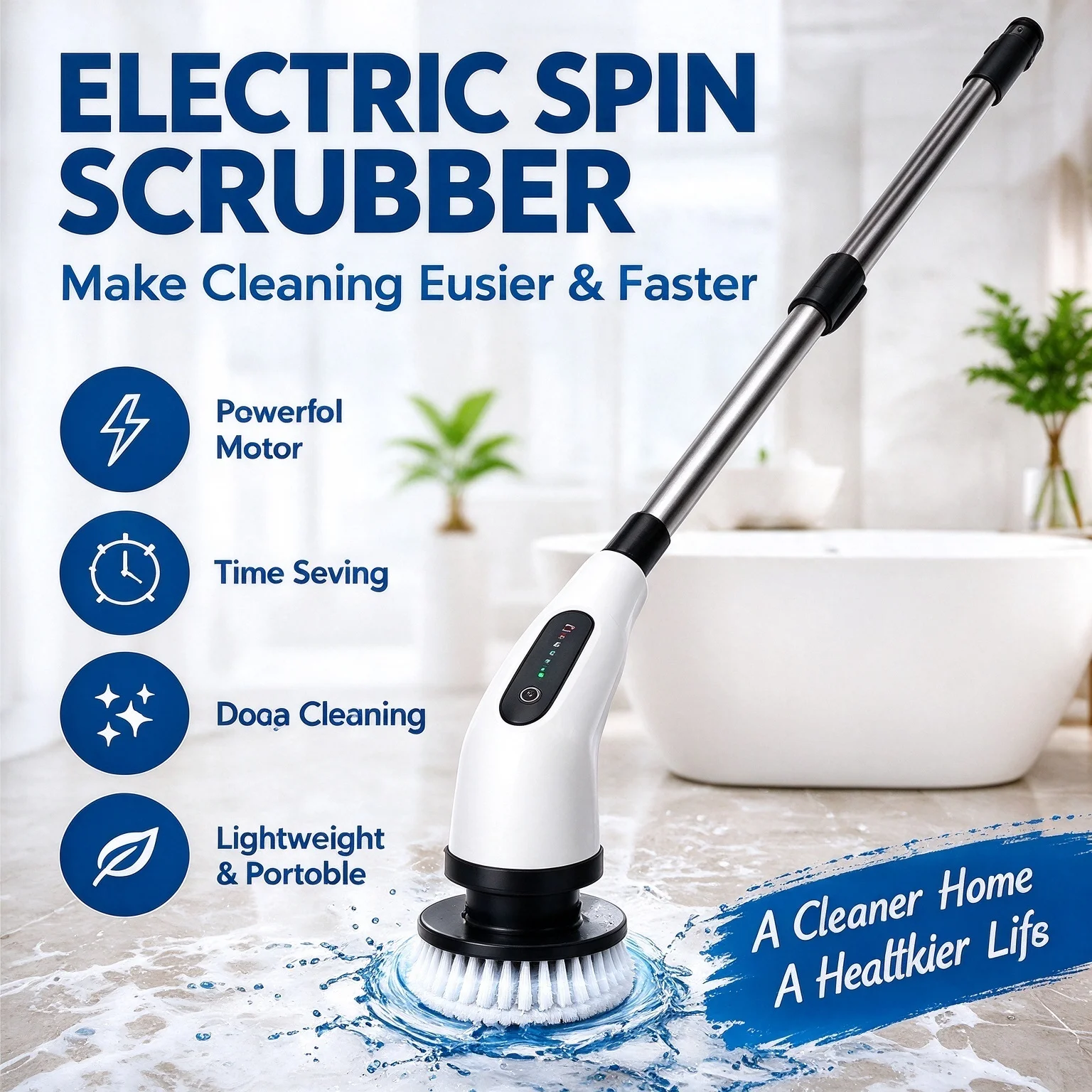 9-in-1 Electric Spin Scrubber – Multifunctional Rotating Cleaning Brush for Bathroom, Kitchen, Toilet, Car & Household Cleaning