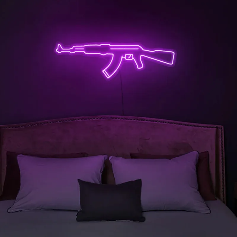 Imagem -02 - Neon Sign Gun Led Sign Rifle Neon Sign Custom Bedroom Game Room Decoração da Parede Lâmpada da Noite Presente de Aniversário para Homens Ak47