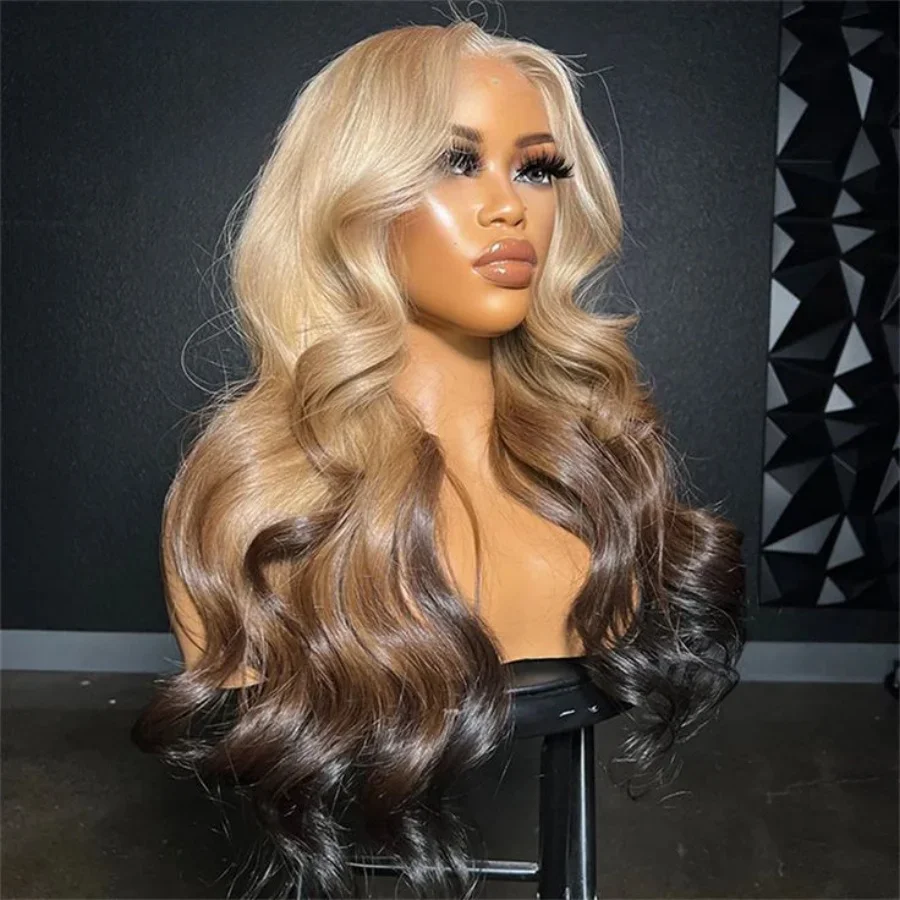 OmBre Blonde Highlight Lace Wigs For Women Synthetic Lace Front Wigs 13X4 Body Wave Pre Plucked Hairline With Baby Hair Wig