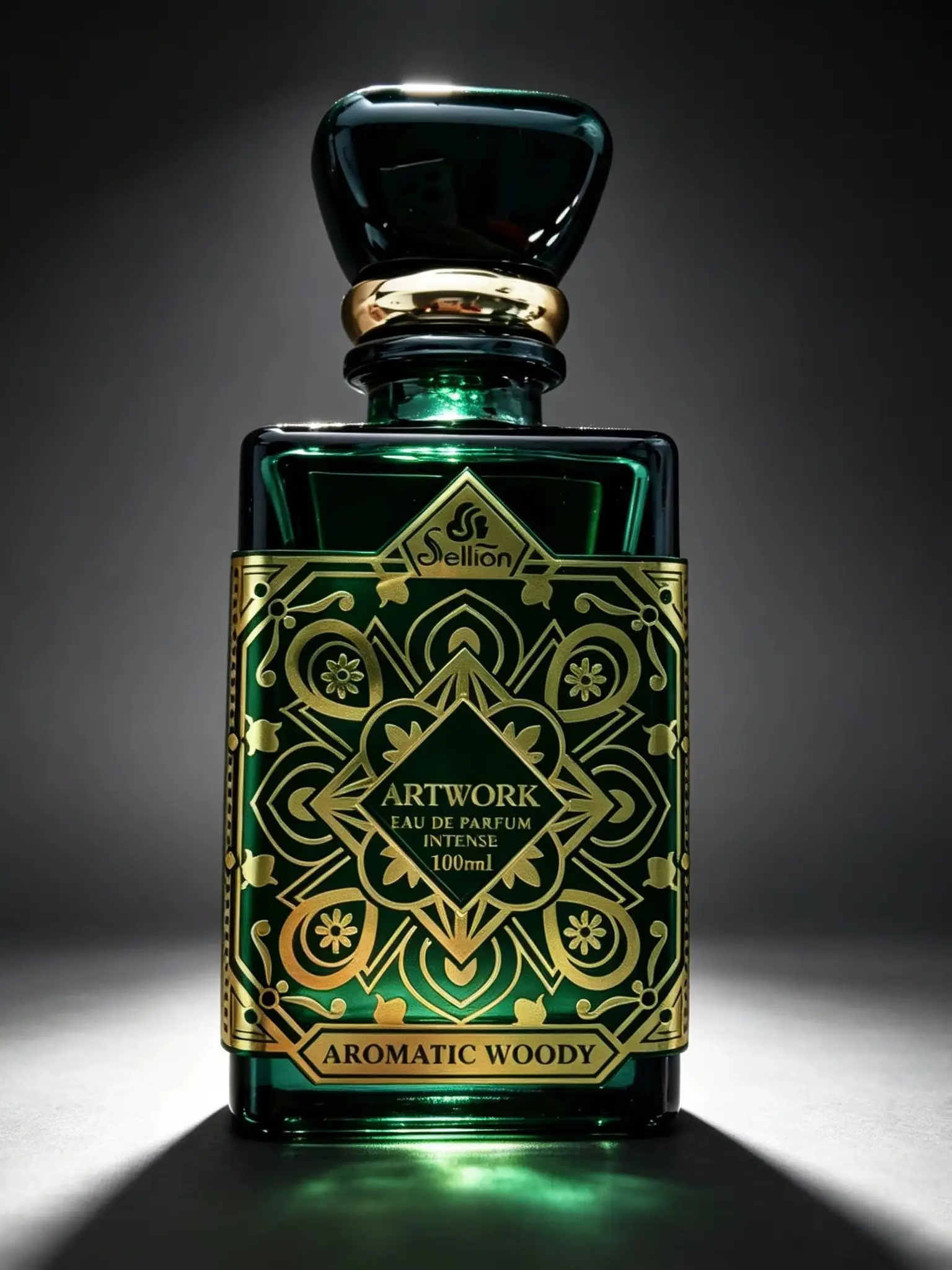 100ml ARTWORK Unisex Aromatic Woody Eau de Parfum, Mixed Wild Berry Floral Forest Wood Long Lasting Fragrance, Vintage Dark Emerald Green Square Glass Bottle with Gold Embossed Oriental Pattern, All Day Wear Neutral Cologne, Luxury Dark Green Velvet Gift - view 7